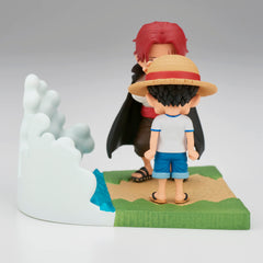 Banpresto Log Stories Luffy and Shanks 2.8 inch scale for compact display.