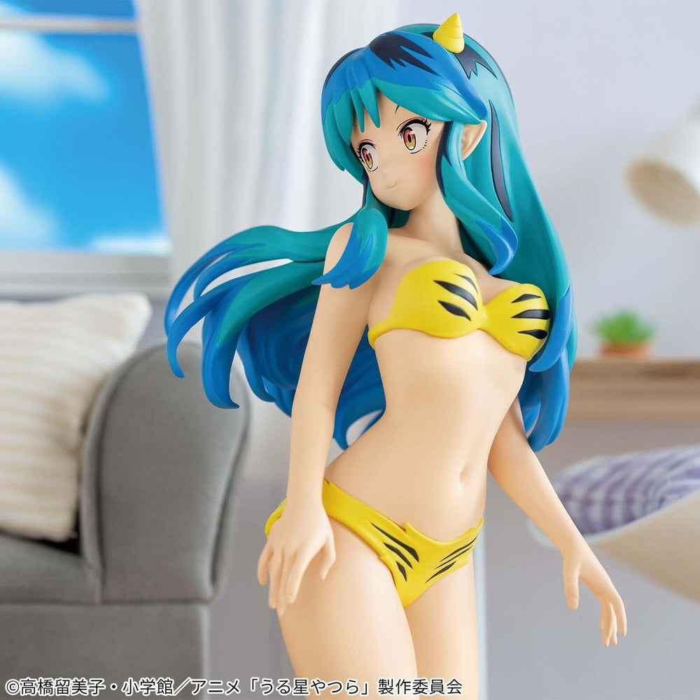 Banpresto Lum 2 Relax Time figure side view highlights dynamic design on shelves.
