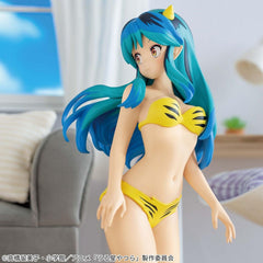 Banpresto Lum 2 Relax Time figure side view highlights dynamic design on shelves.