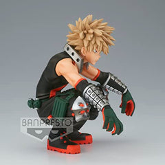 Banpresto My Hero Academia Bakugo figure offers collectible charm on a display shelf.