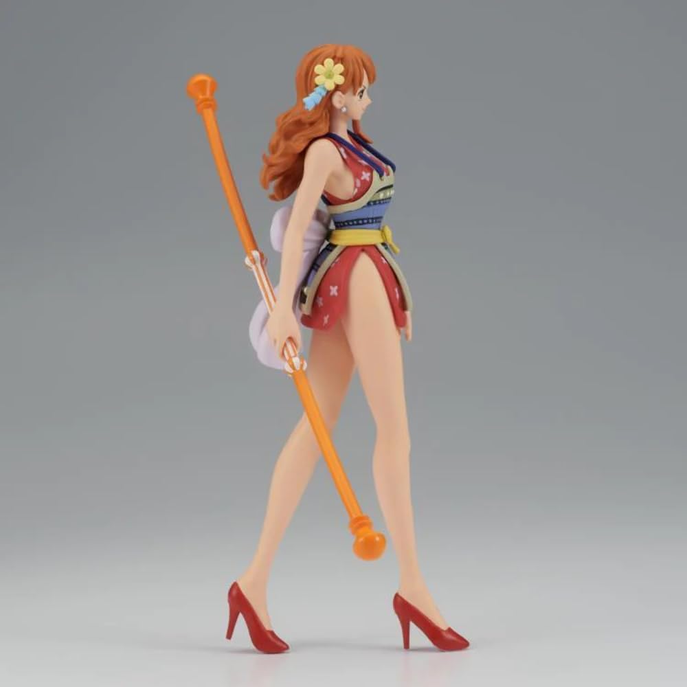 Banpresto One Piece Nami Shukko figure stands securely on a base.