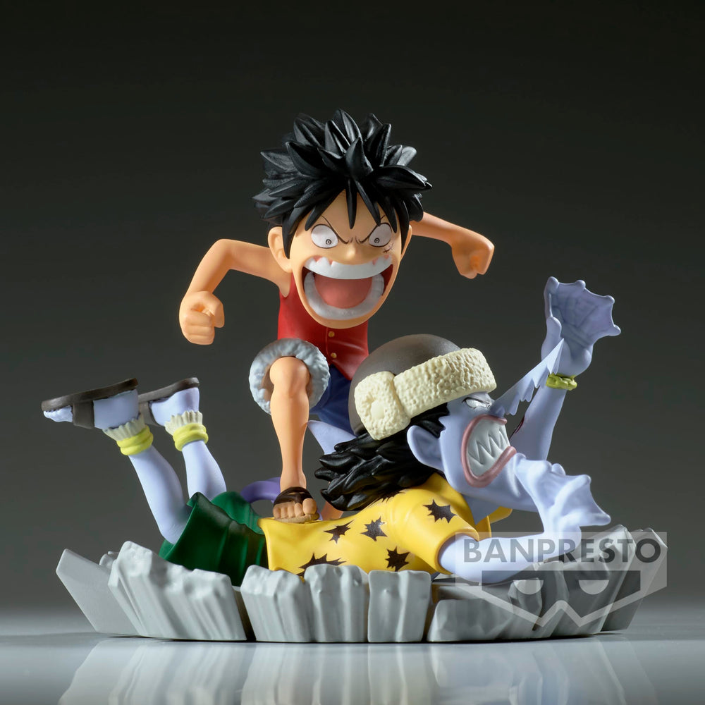 Banpresto One Piece Luffy Arlong box art complements display themes