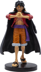 Banpresto The Shukko Monkey D. Luffy statue on a display stand for desk or shelf display.