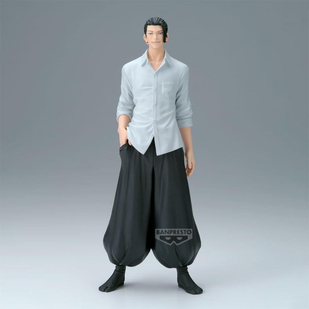 Banpresto Suguru Geto box with Bandai Namco license label confirming authenticity