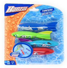 BANZAI torpedo beasts sharks in action for pool diving fun.