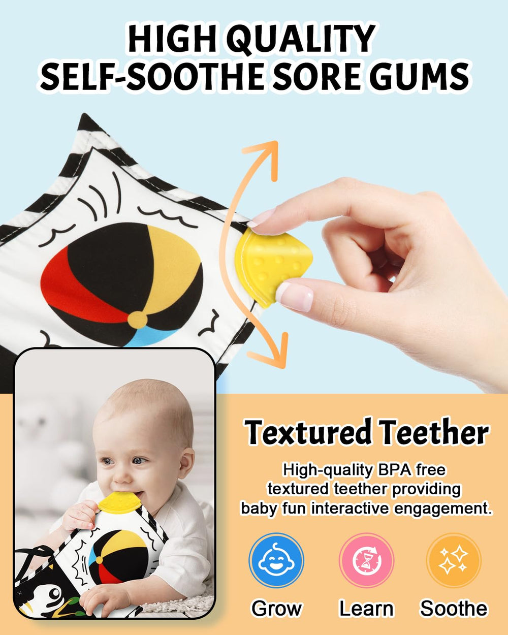 Baobrava high-contrast baby book aids early visual focus and recognition