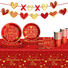 Baolaiballoon Valentine’s dinner plates with red hearts for a romantic dining setup.
