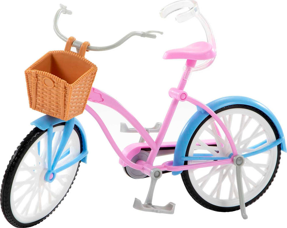 Barbie bike basket with silvery accents adds realism.