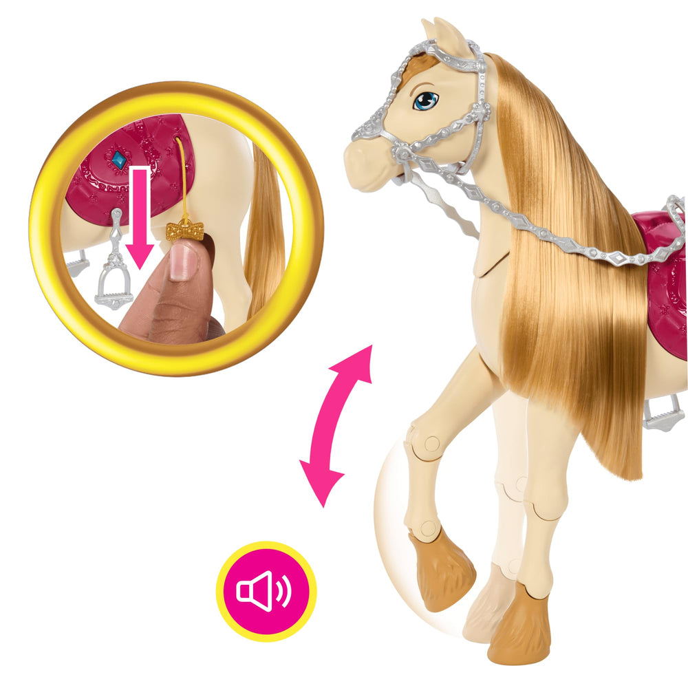 Barbie horse bow and cheer sounds celebrate pretend performances.