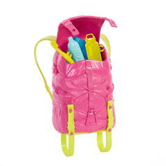 Barbie Brooklyn backpack opens to store camping essentials during play