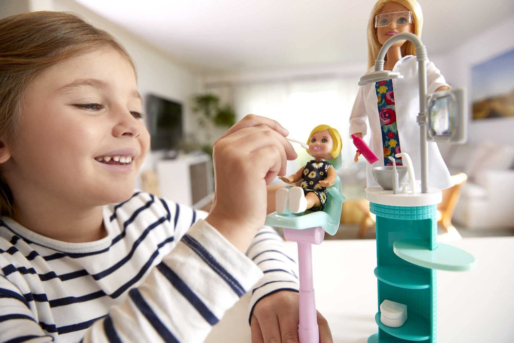 Barbie Careers dentist sink with playful tools to spark imaginative dental care play