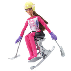 Barbie Careers sit-ski with poles, ideal for active pretend competition.