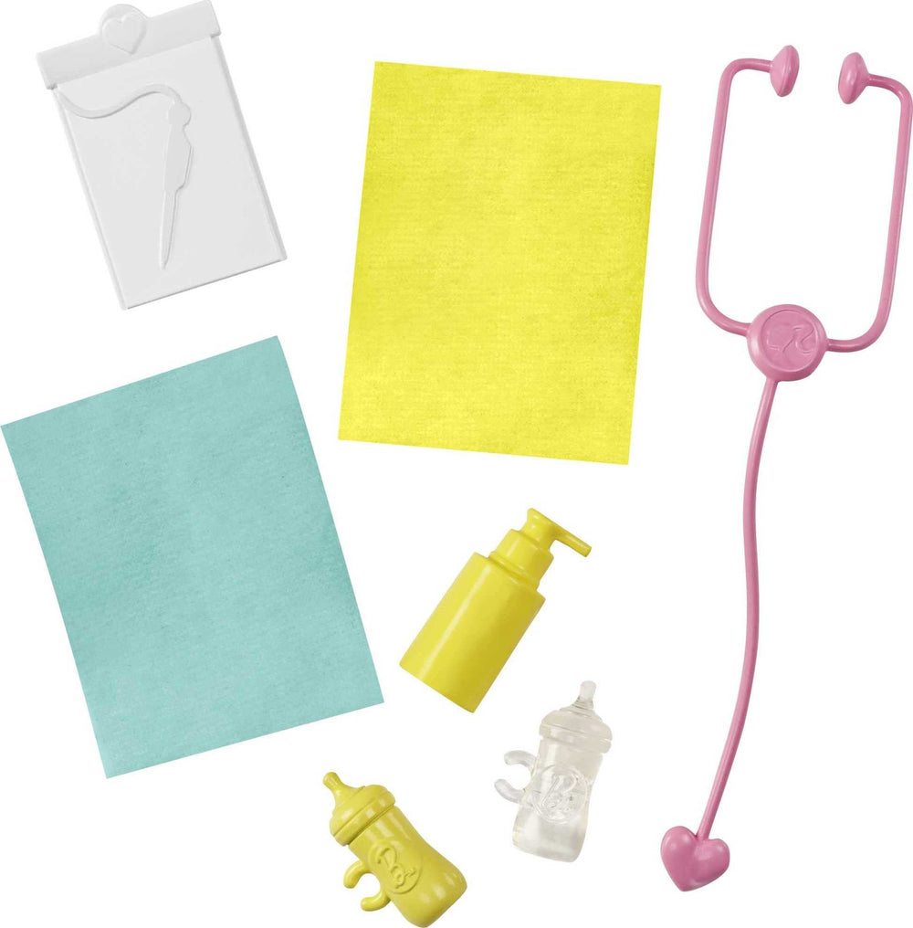 Barbie Careers Playset clear compartments organize baby doll patients during pretend visits.