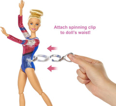 Barbie Careers Playset rings and clubs expand competitive gymnastic play.