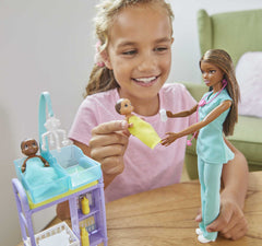 Barbie Careers Playset stethoscope and chart for pretend heart checks.