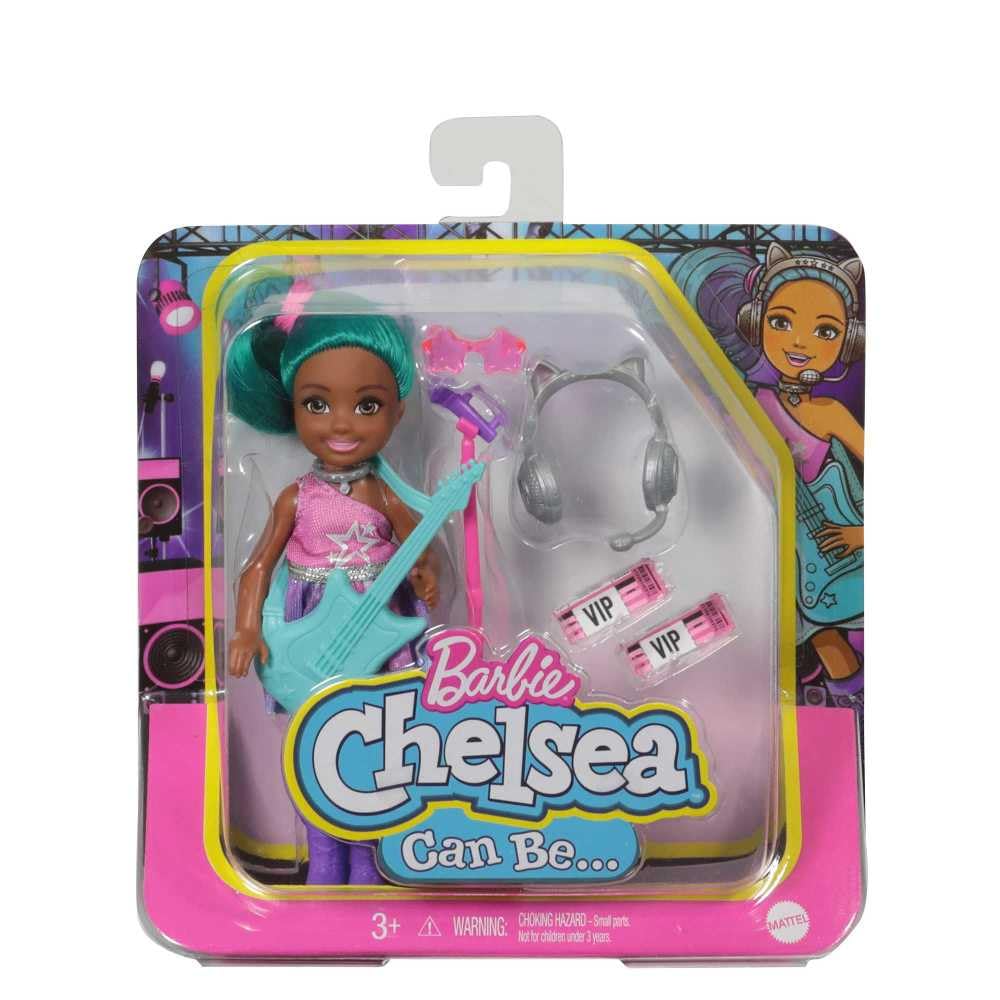 Barbie Chelsea Can Be Rockstar doll close-up outfit highlighting career flair