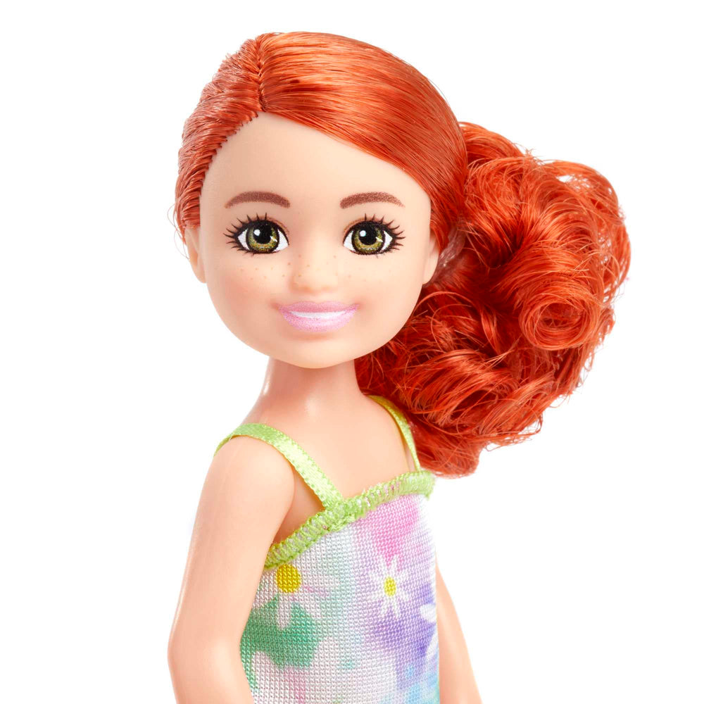 Close-up of Barbie Chelsea showing brunette hair and brown eyes for expressive storytelling.