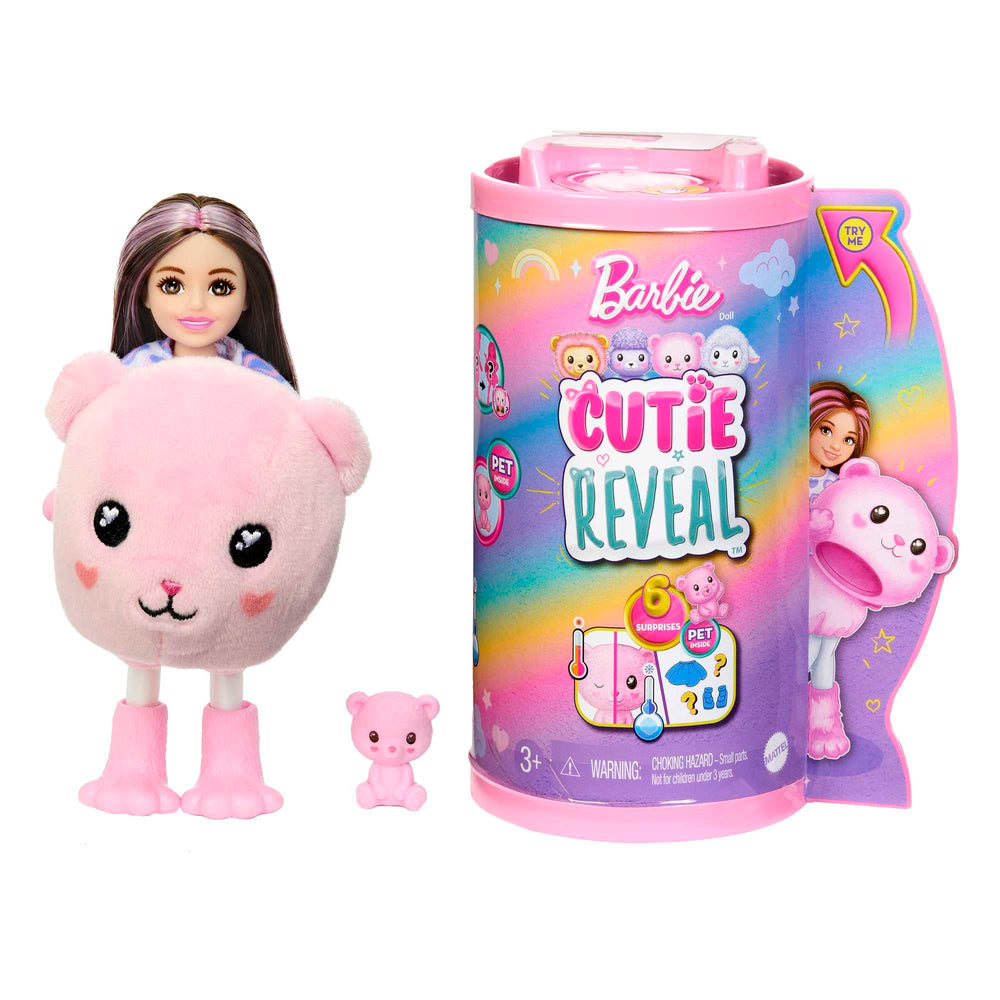 Barbie Chelsea Cutie Reveal doll in plush costume, ready for imaginative play.