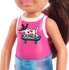 Barbie Chelsea doll's long brunette hair with headband for versatile looks.