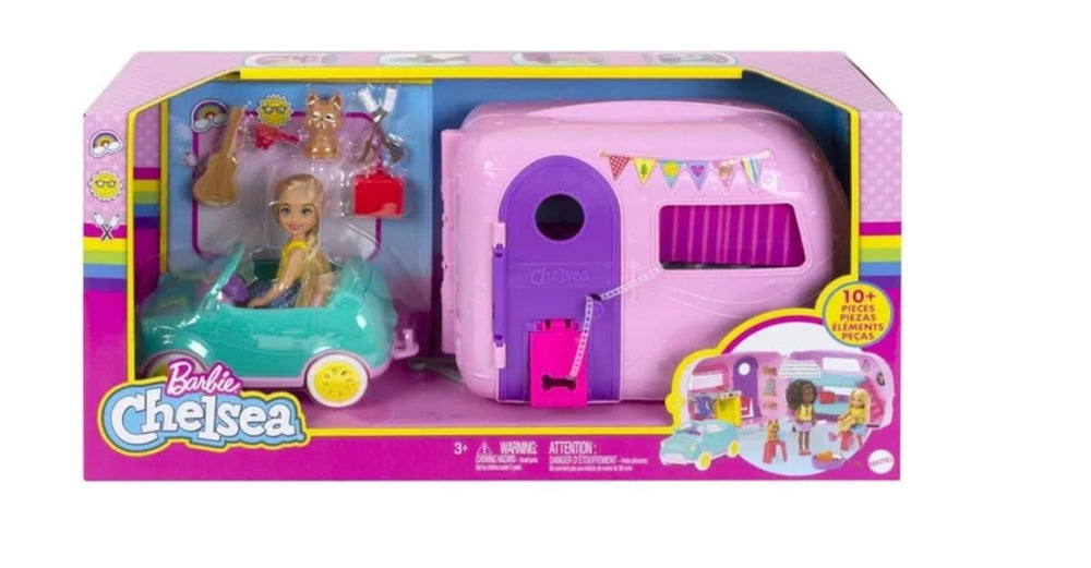 Barbie Chelsea camper interior showing three playful zones for creativity.