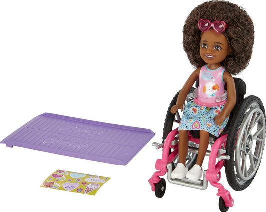 Barbie Chelsea doll wheelchair details enhance inclusive pretend play.