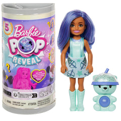 Barbie Chelsea Pop Reveal packaging styled as bubble tea can for unboxing anticipation