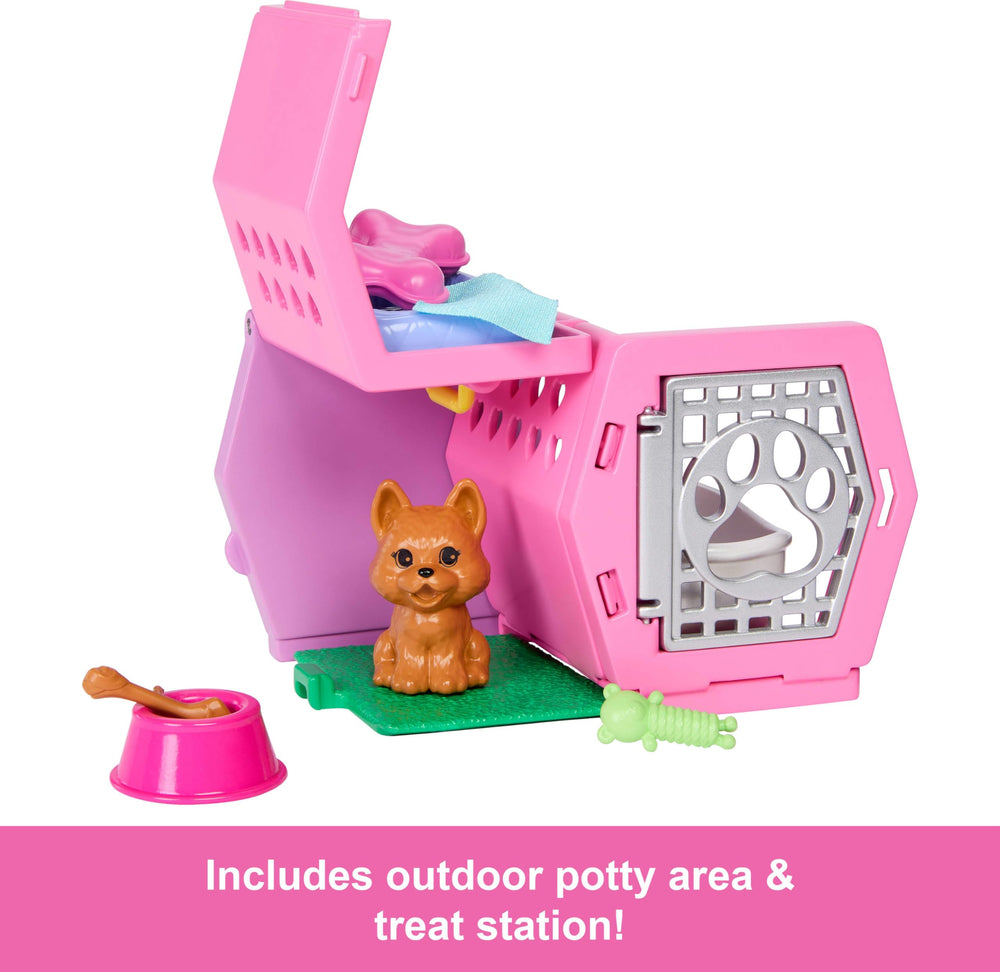 Barbie Chelsea puppy carrier folded for compact storage.