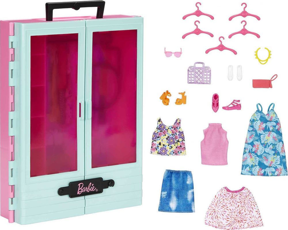 Barbie Closet Playset showing blue exterior with pink interior for stylish storage and display.