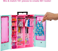 Barbie Closet Playset with clear double doors to peek inside the wardrobe.