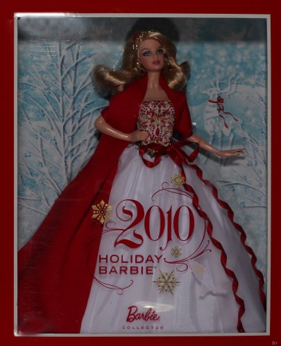 Barbie 2010 Holiday Doll with red and gold bodice, perfect for seasonal display collections.