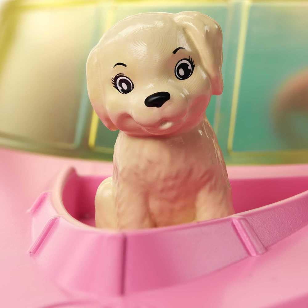 Barbie playset includes cupholders and beverage accessories for on board refreshments.