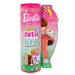 Barbie Cutie Reveal color-change feature on face and mini pet for interactive fun.