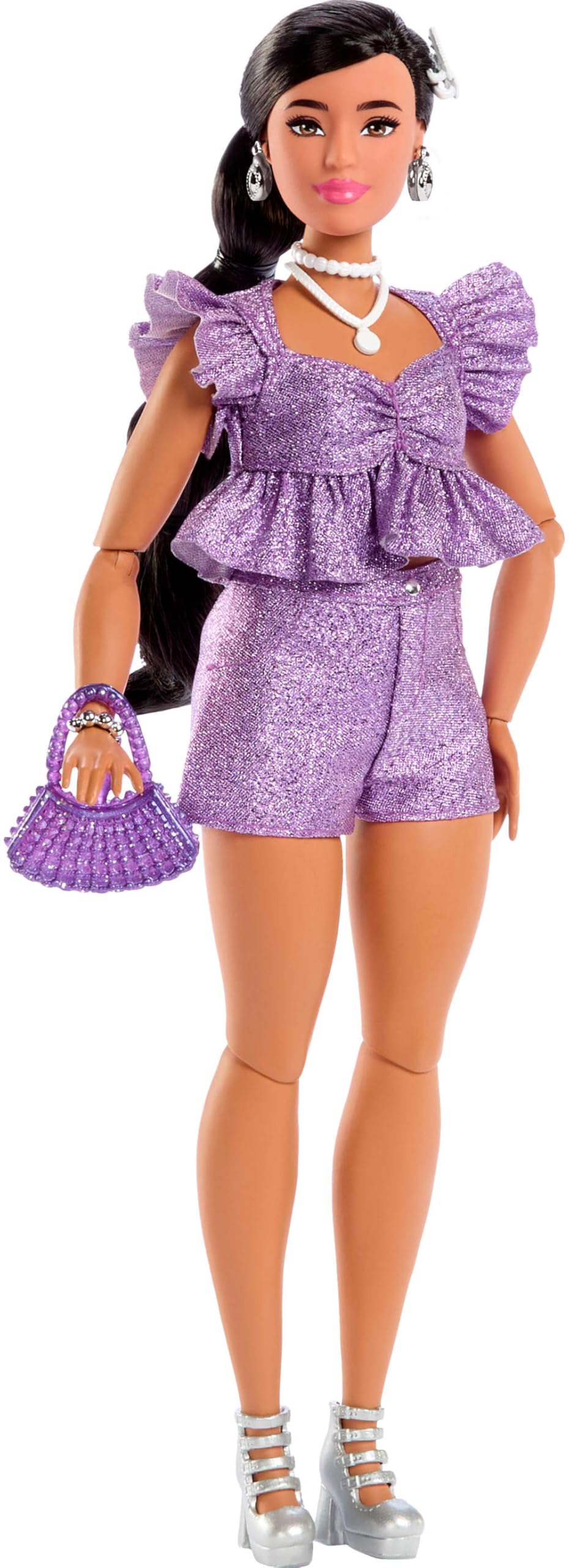 Barbie Deluxe Style Doll beaded purse with silver strap for coordinated outfits.