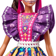 Barbie Día De Muertos included doll stand, supports stable display.