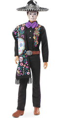 Barbie Dia De Muertos Ken doll wearing embroidered shirt for collectors' display.