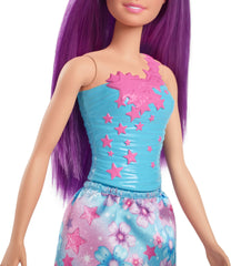Barbie and unicorn in an enchanted landscape encouraging storytelling.