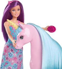 Barbie and unicorn in a roleplay scene inspiring magical journeys.