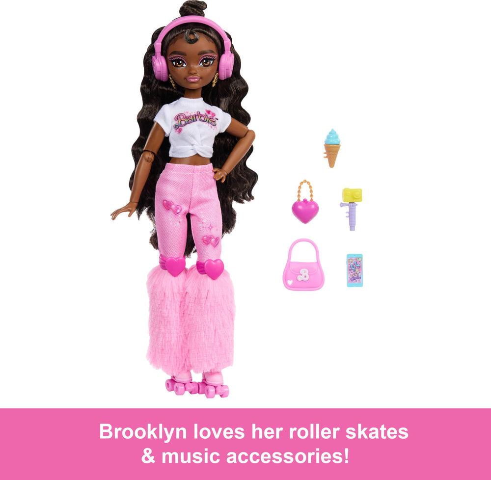 Barbie Dream Besties Brooklyn roller skates enable stylish on-the-move play.