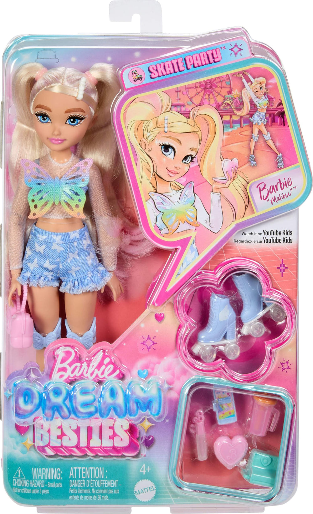 Barbie Malibu long blonde hair styled in pigtails with pearl pin