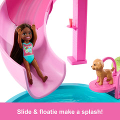 Barbie Dream Pool shower area adds refreshing rinse station for play.