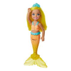 Barbie Dreamtopia Chelsea Mermaid with yellow hair for colorful imaginative play.