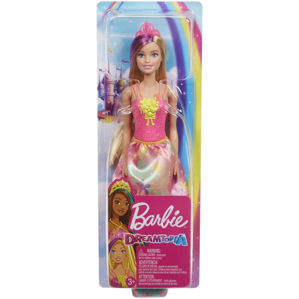 Barbie Dreamtopia long blonde hair with a purple streak shines.
