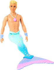 Barbie Dreamtopia Merman Doll tail with blue rainbow colors for underwater play