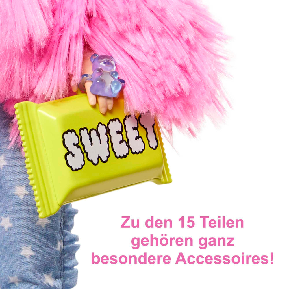 Barbie Extra doll features crimped hair with space buns for playful styling