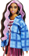 Barbie Extra doll in a shimmering jersey dress with fringe for glam looks
