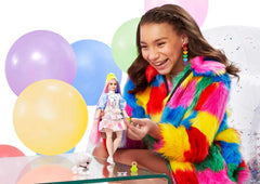 Barbie Extra dress features iridescent ruffles for colorful storytelling.