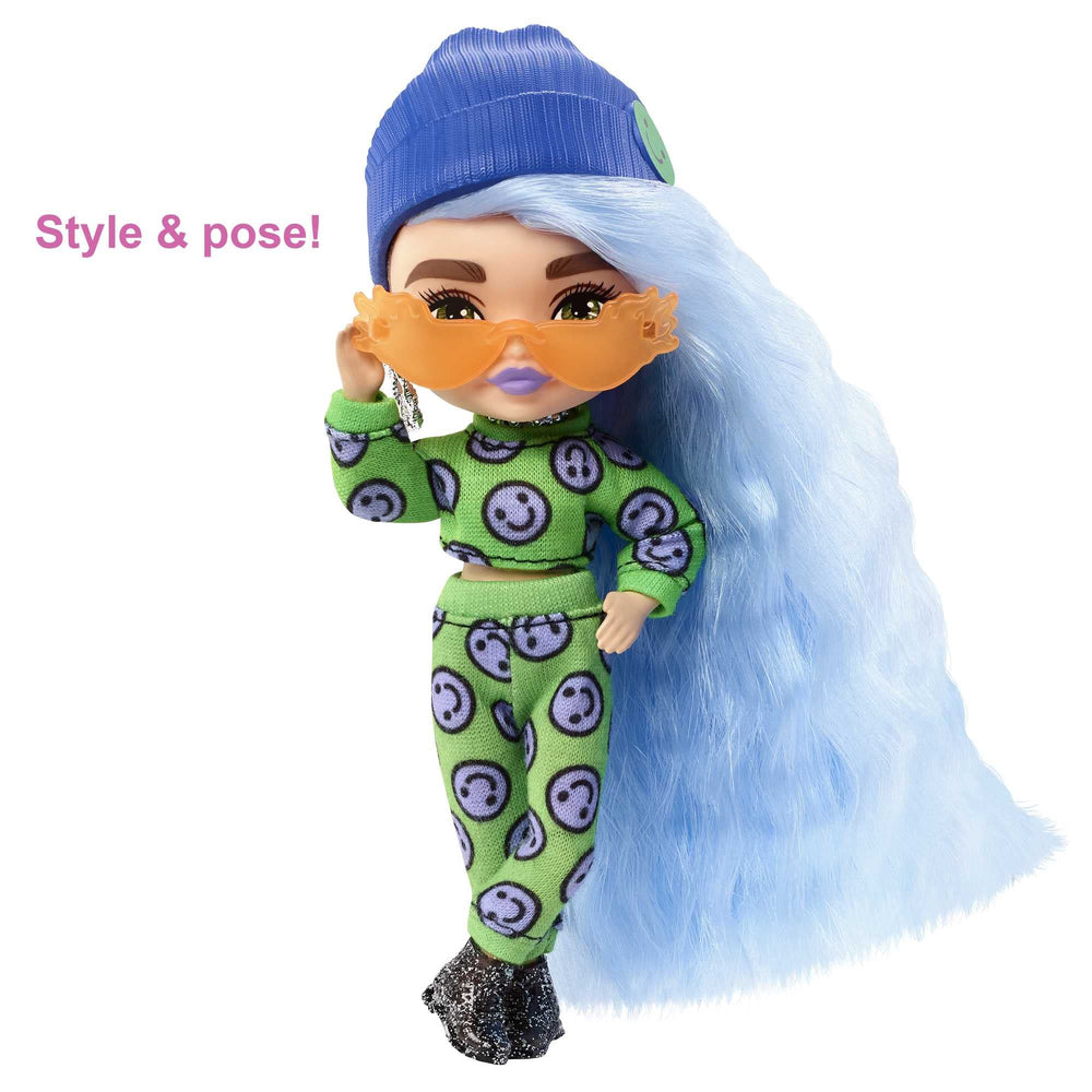 Barbie Extra Minis doll wearing 2-piece sweatsuit with smiley print for playful stories