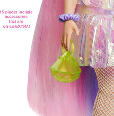 Barbie Extra neon green beanie adds bold color to play outfits.