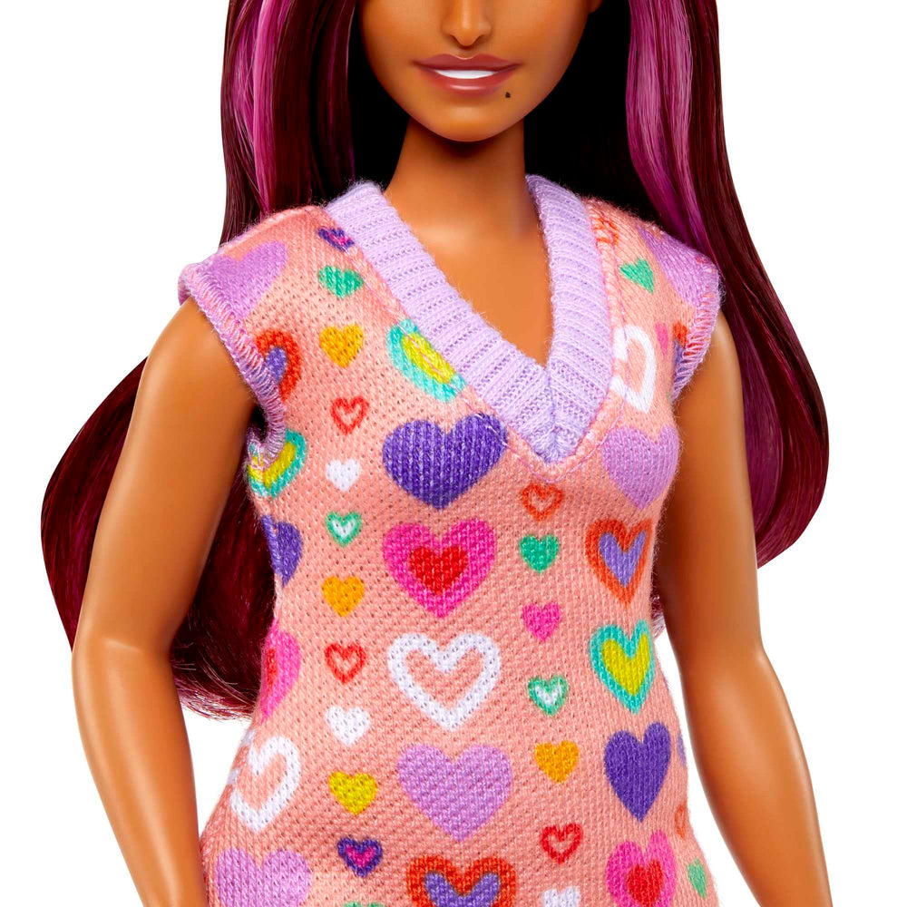 Barbie Fashionistas heart print sweater adds bright storytelling options