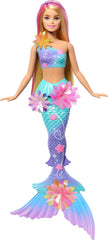 Barbie Flower Magic Mermaid doll blooms flowers from the bodice for magical play.